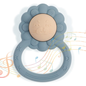 Dirbabi Rattle Teether, Lion Shape Montessori Baby Sensory Teething Toys, Food Grade Silicone Bpa Free, Newborn Essentials Must