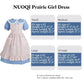 Nuoqi Colonial Costume Girls Prairie Pioneer Dress Laura Ingalls Wilder Costume With Apron Blue, 4-5
