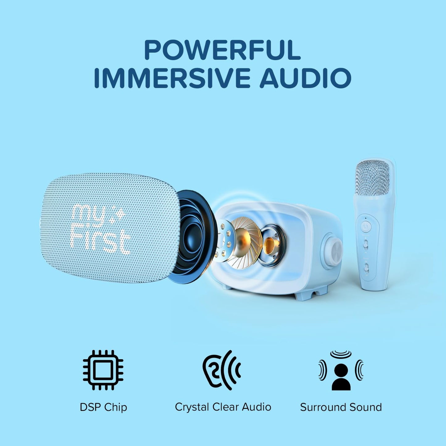 myFirst Voice 2 - Kids Mini Karaoke Machine with Wireless Microphone and Ai Voice Changer for Kids  Portable Bluetooth Speaker  Christmas Toys Gifts for Girls and Boy 3-12 Years Old (Blue)