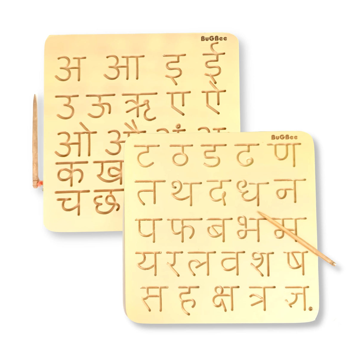 BuGBee Wooden Slate for Kids Hindi Varnamala Letters Tracing Board | Alphabet Montessori Educational Puzzle Toys for 2+ Years Ol