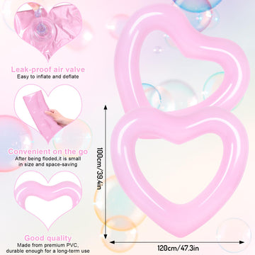 Whaline 3Pcs Inflatable Heart Pool Float Pink Swim Heart Shaped Pool Rings Float Loungers Tube For Summer Pool Beach Bachelorett