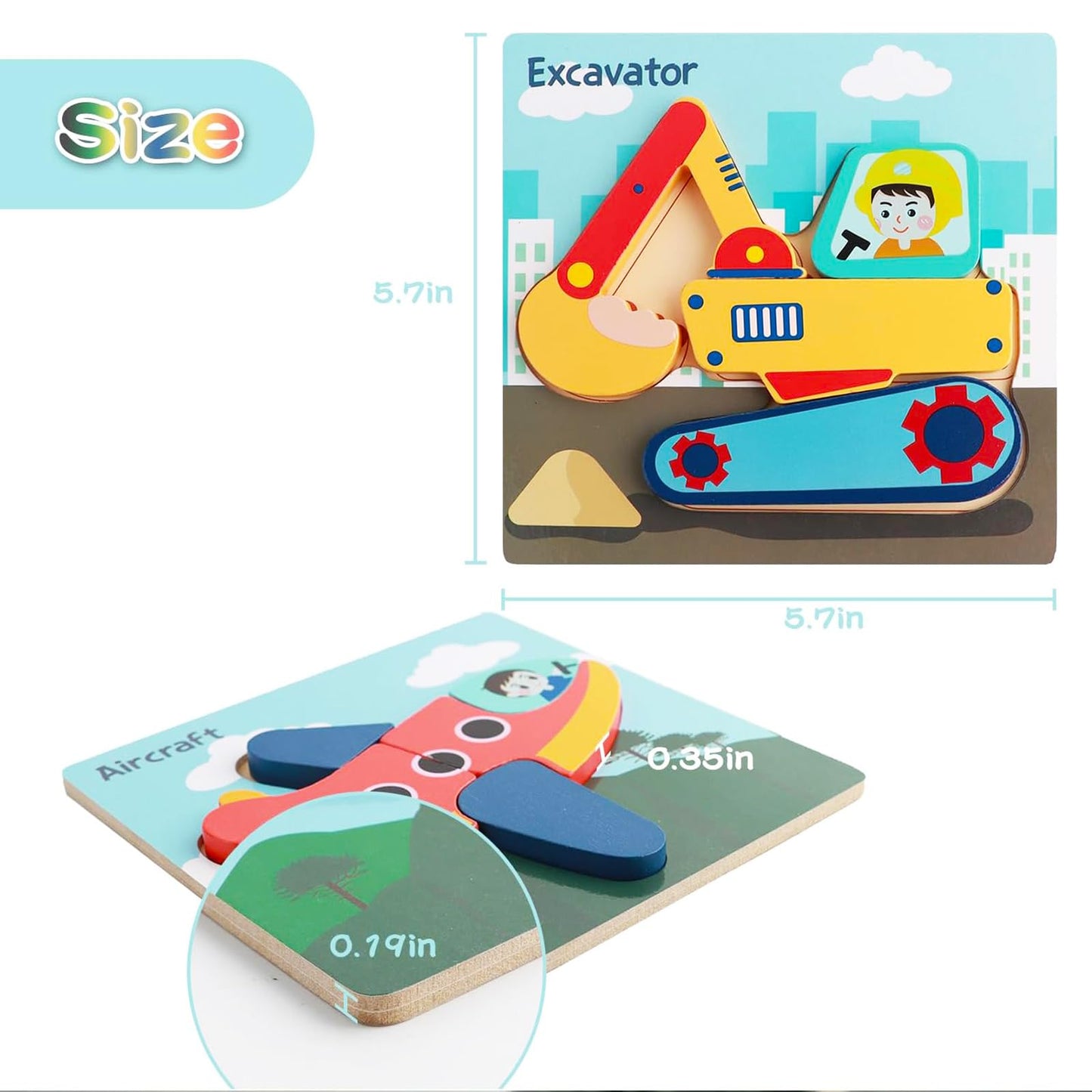 Merrypony Wooden Puzzles For Toddlers 1-3, 6 Pcs Puzzles For Toddlers 2-4, Vehicle Shape Montessori Puzzles For 1 Year Old, Wood