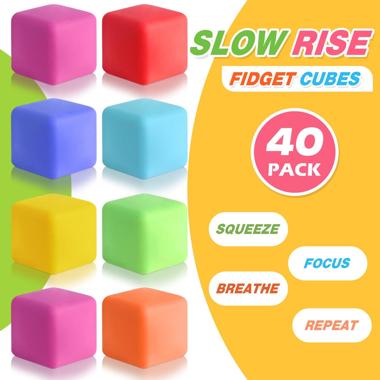 40 Pack Slow Rising Stress Cube Fidget Toys, Squishy Balls Sensory Fidget Toys For Kids Adults, Square Shape Fidgets For Classro