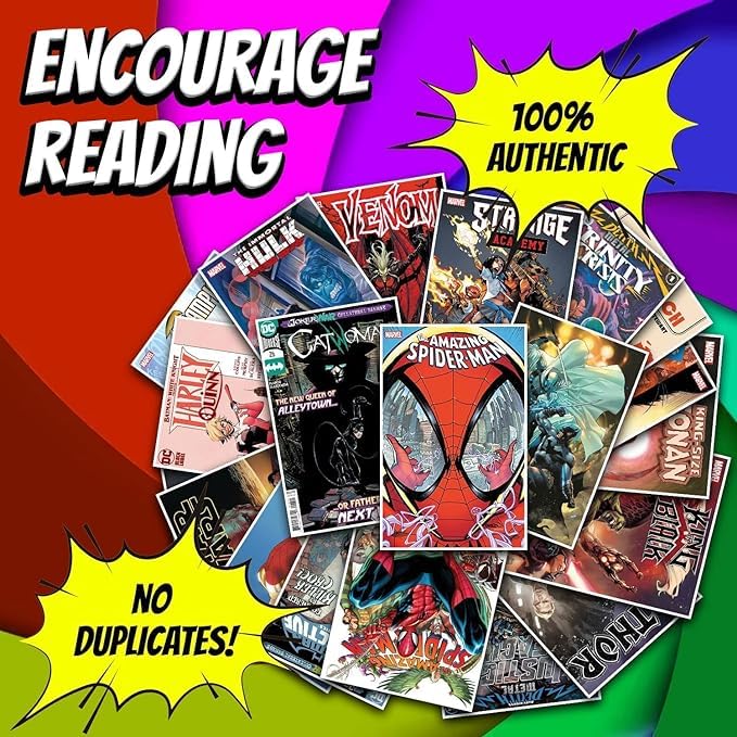 DNJ COMICS Marvel Comics & DC Comic Books Collection 25 Pack - Comic Book Gift Box for Kids, Teens and Adults - Great Mix of Uni