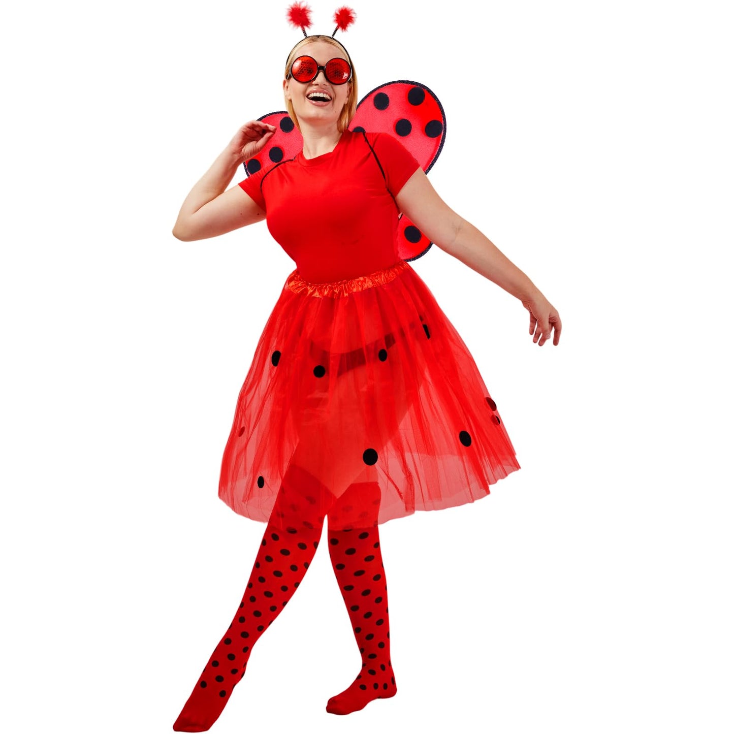 Satinior Ladybug Costume Accessories Tutu Skirt Ladybug Wings Antenna Headband Striped Knee Thigh High Socks Party Favor