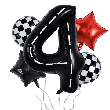 Toniful 40 Inch Race Car 4Th Birthday Balloons Racetrack Number 4 Black Balloons Wheel Tire Balloons Black White Checkered Ballo
