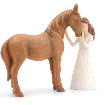 Horse Gifts For Girls Women - Girl Embraces Horse Figurine Gifts For Horse Lovers Women Sculpted Hand-Painted Resin Horse Decor