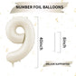 40 Inch Cream Number 9 Balloon, Beige Large 9Th Birthday Balloons, Digital 9 Cream White Giant 9 Foil Balloon Helium For Boys Gi