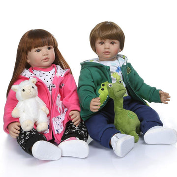 Icradle Realistic Looking 24Inch 60Cm Reborn Toddler Fridolin Soft Silicone Bebe Doll Reborn Princess Long Hair Doll Toy For Ages 3+ (Twin)