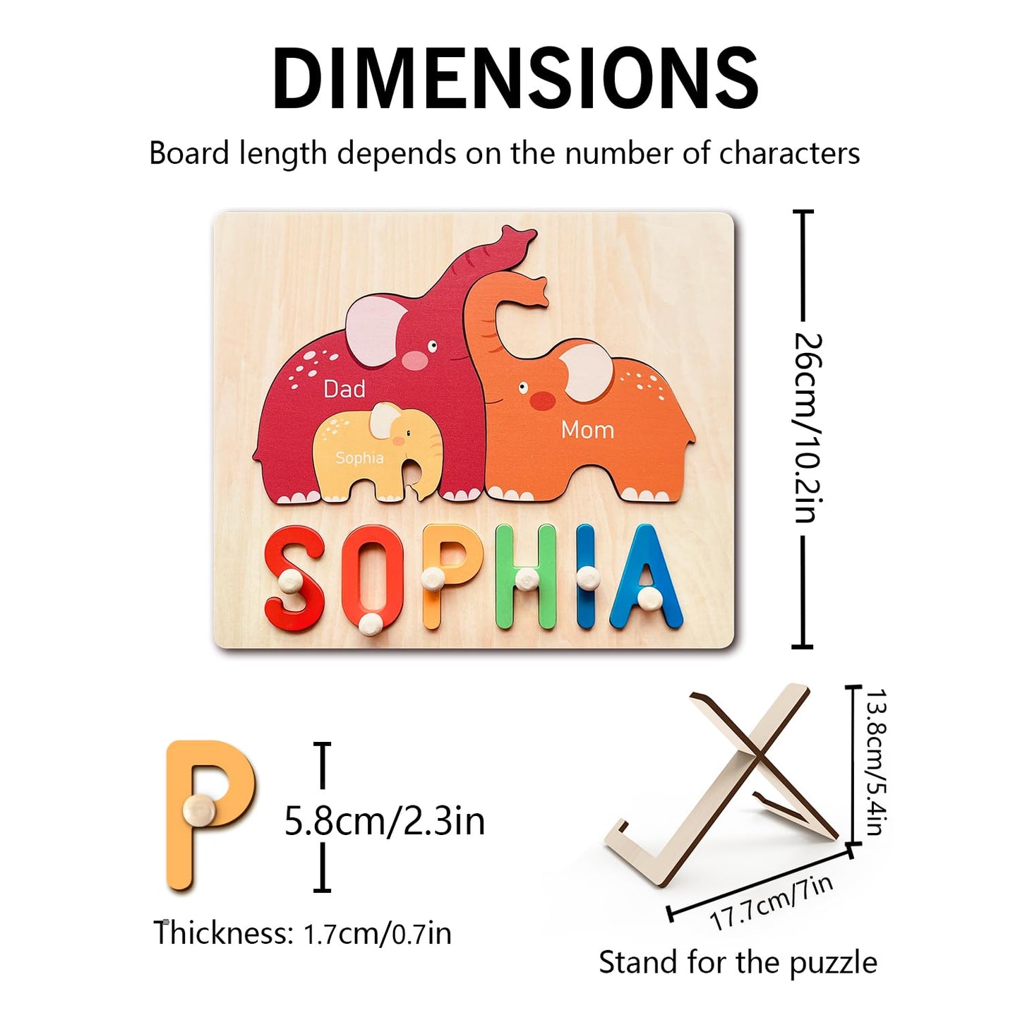 Name Puzzles For Toddlers 1-3, Personalized Name Puzzle With Elephant Family Wooden Puzzle For Toddlers 1-3, First Birthday Gift