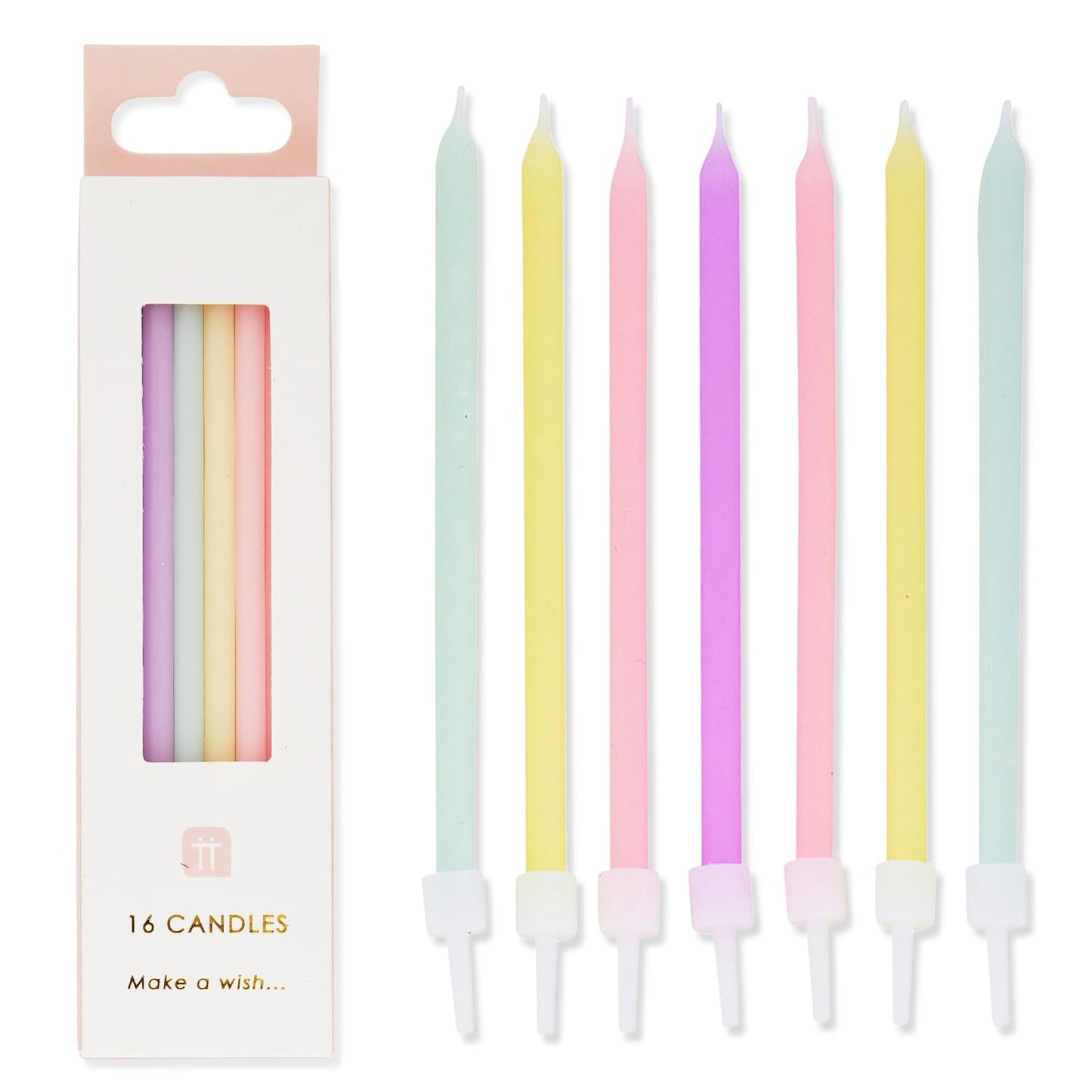 Talking Tables Pack of 16 - Size 10cm Pastel Birthday Candles Make Your Cake Extra Special This Year.