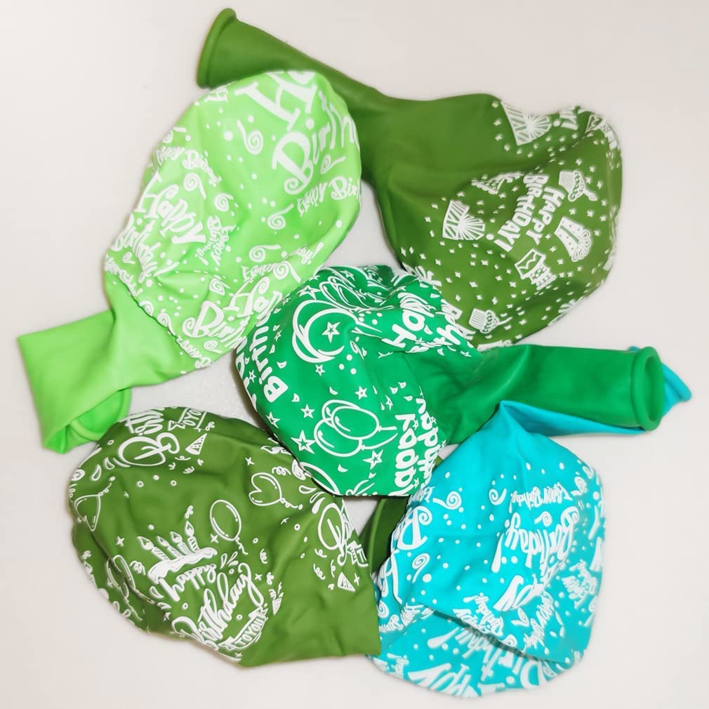 52 Pcs Green Birthday Balloons With Birthday Party Pattern Children'S Birthday Balloons Decoration Suitable For Girls Boy Birthd