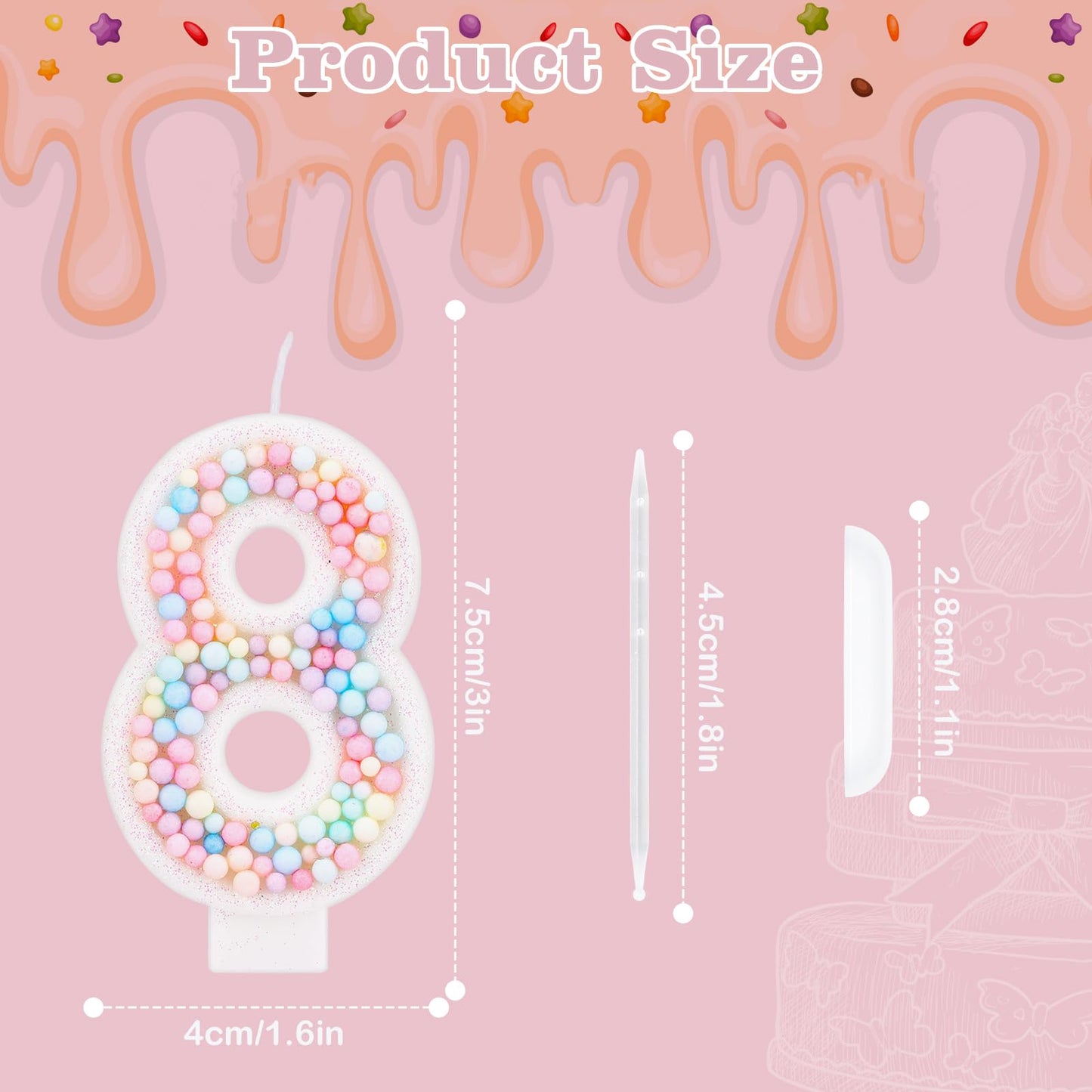 PEUTIER Birthday Candles - 0-9 Number Macaron Glitter Topper, 3x1.6 inch, White, Wax, Model 01061-70 for Parties & Annivers