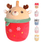 MMguai 14 inch Cute Christmas Deer with Green Scarf,Boba Bubble Tea Plush Soft Pillow Plushies,Large Deer Milk Tea Stuffed Anima