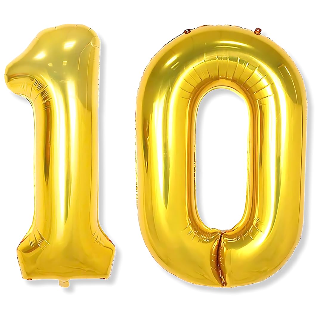 Flyloons 10 number Golden Foil Balloon 16 inch Size Birthday Decoration Items | 10th Year Balloons | Ten