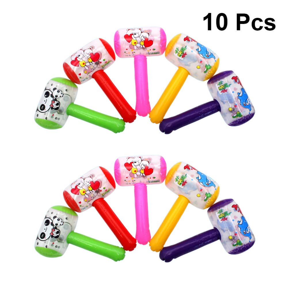 NUOBESTY 10pcs Squeaky Inflatable Cartoon Hammer with Sound Bell Clown Handle Funny Toys for Toddler Kids (Random Color)