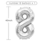Number Balloon 40 Inch, Number Balloons Silver, Number 8 Balloon, Birthday Large Foil Silver Balloons, Birthday Party Graduation