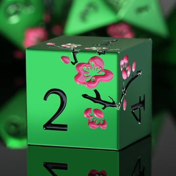 Matt Green Metal Dice Set, DNDND 7 PCS Heavy Metallic D&D Dice Set with Grogeous Gift Case for Dungeons and Dragon Tabletop Game
