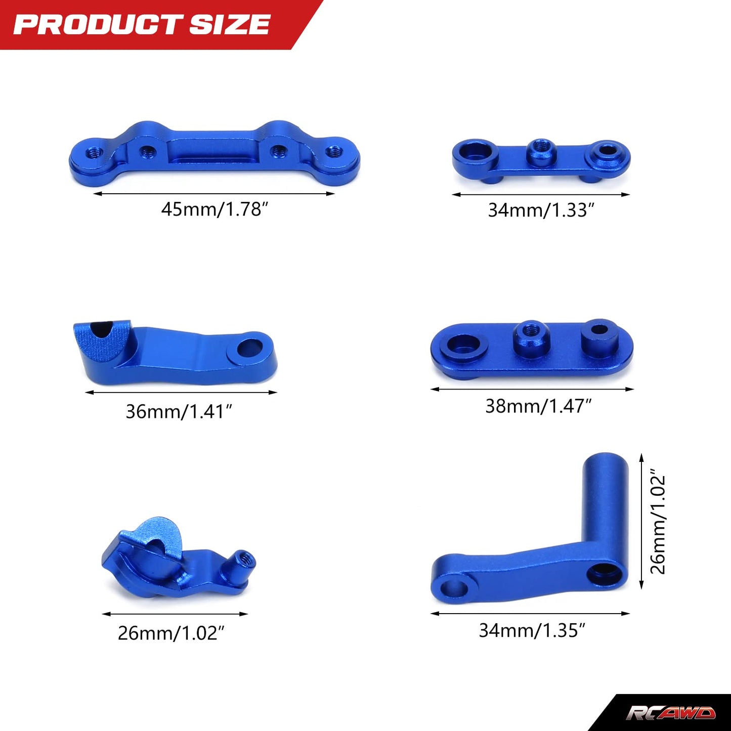 Rcawd Aluminum Steering Servo Set For 1/10 Losi Baja Rey, Losi Rock Rey Upgrades, Servo Mount Parts For # Los231008 Blue