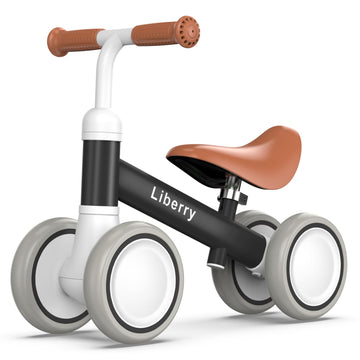 Liberry Baby Balance Bike For 1 Year Old Boys, 4 Wheels Toddler Balance Bike With Adjustable Seat, 12-24 Months Infant'S First Birthday Gift (Black)