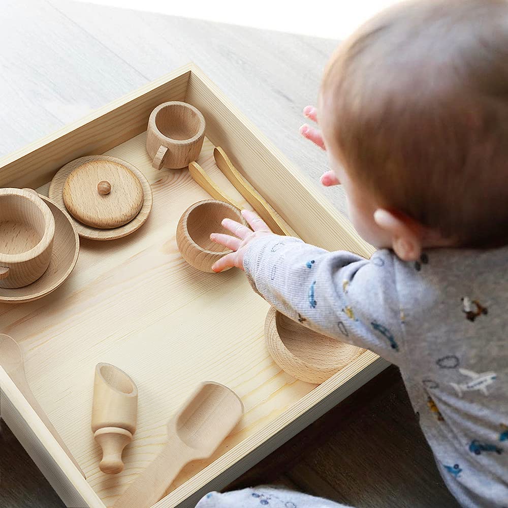 12 Pcs Wooden Sensory Bin Tools, 1 Wooden Box + 11 Sensory Tools For Toddlers & Preschool Children, Montessori Sensory Wooden Toys Fine Motor Learning Pretend Play For Kids