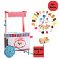 Ice Cream Cart Kids Pretend Play Stand- 33+ Pc Accessories, Realistic Premium Wooden Toy Set, Money Box, Chalkboard & Icecream T