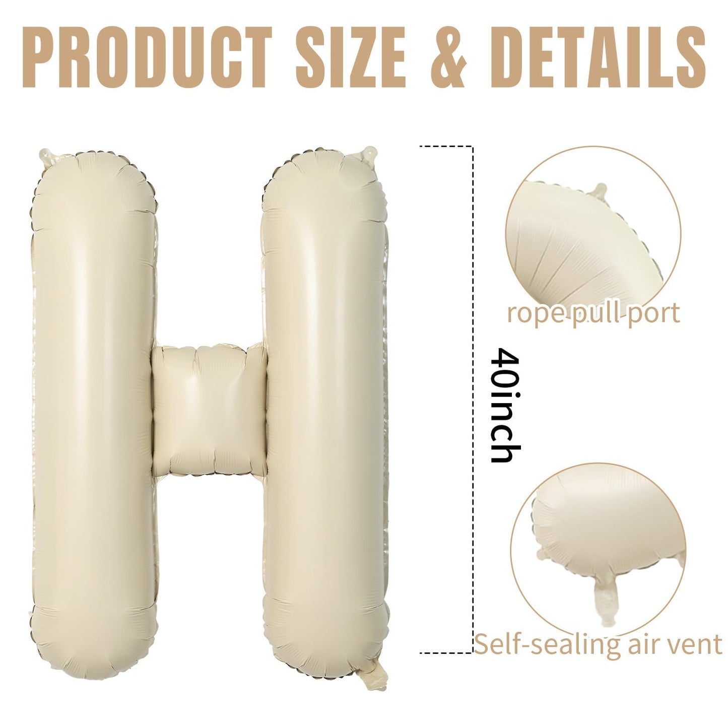 Wpensky Cream 40 Inch H Letter Balloons - Large Foil Helium Mylar Alphabet for Birthday Party & Wedding Decorations