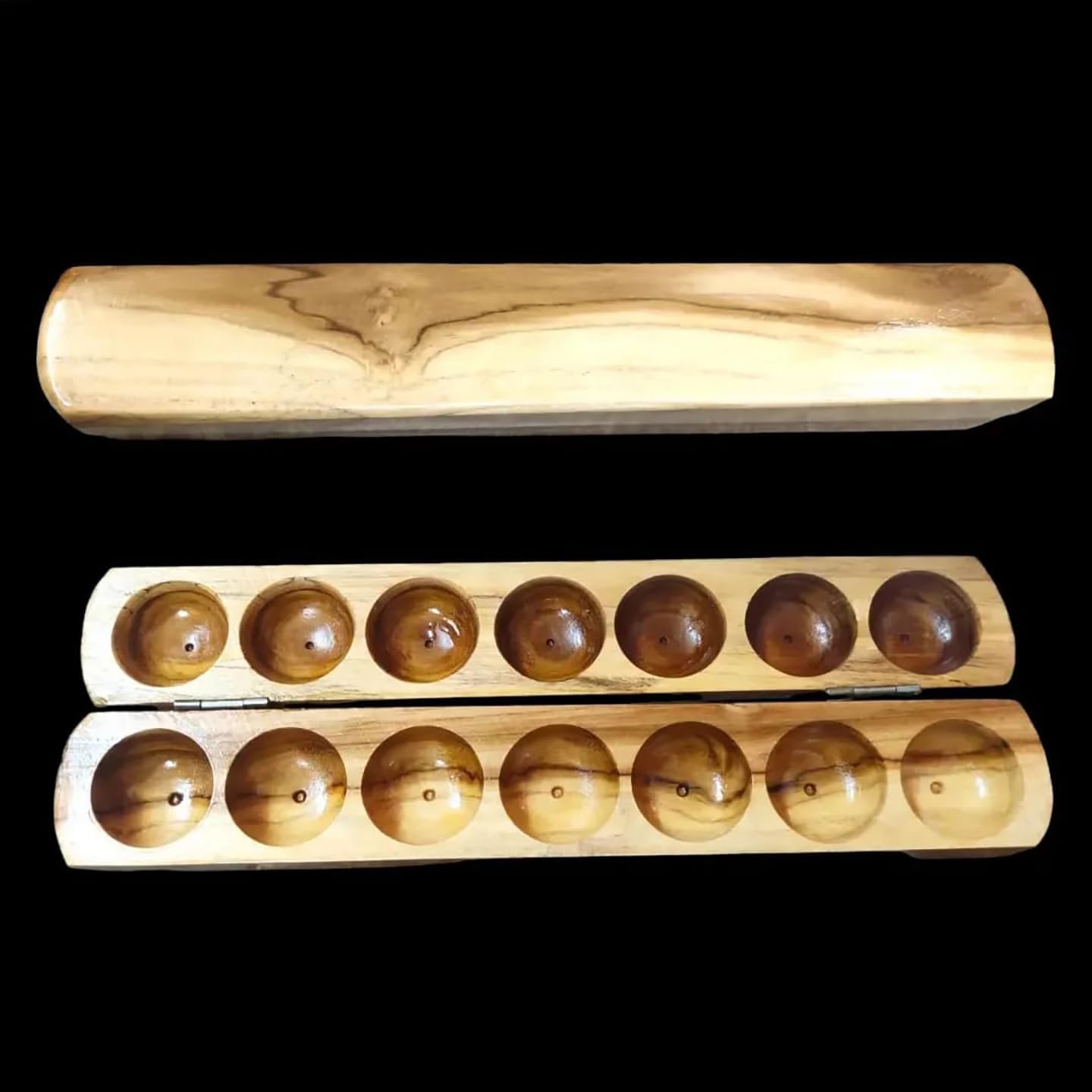 Paljji Handicrafts Vamana Guntalu/Pallanghuzi/Mancala Wooden Board Game With Sea Shells, Storage Bag (Teak Wood Glossy Finished)
