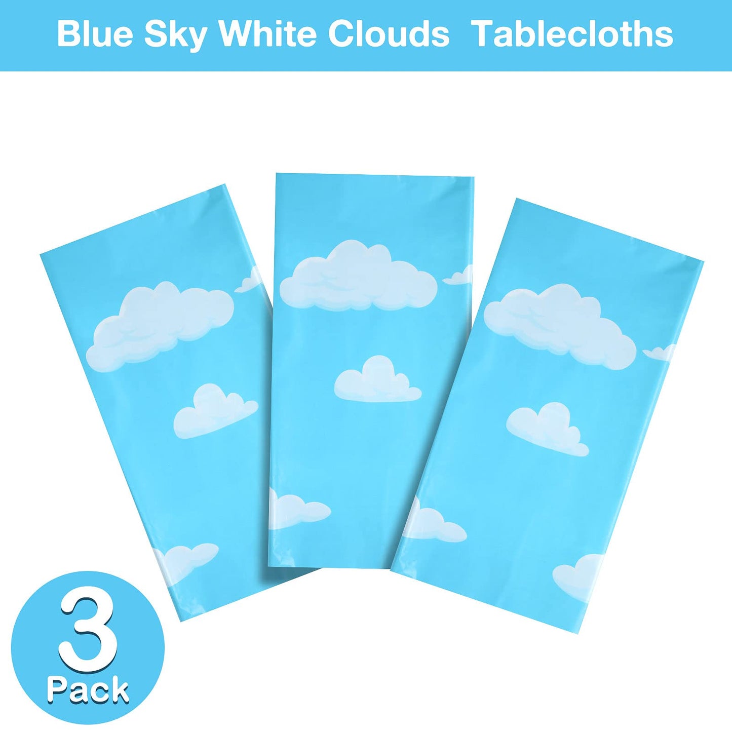 Tatuo Blue Sky White Clouds Birthday Party Supplies Cartoon Story Tablecloth Party Table Cover Cartoon Table Banner For Baby Kids Shower Birthday Decorations, 54 X 108 Inch(3 Pieces)