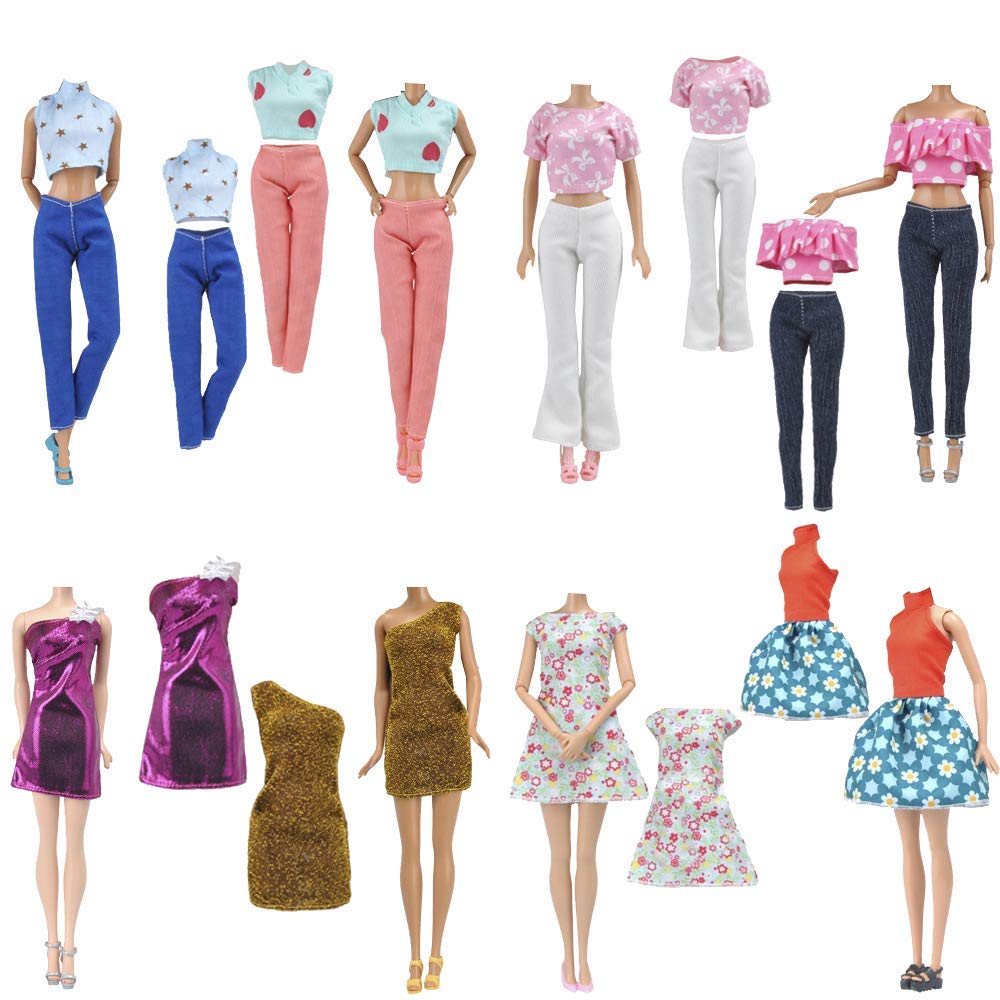 E-Ting Lot 15 Items = 5 Sets Fashion Casual Wear Clothes/Outfit With 10 Pair Shoes For Barbie Doll Random Style (Casual Wear Clo