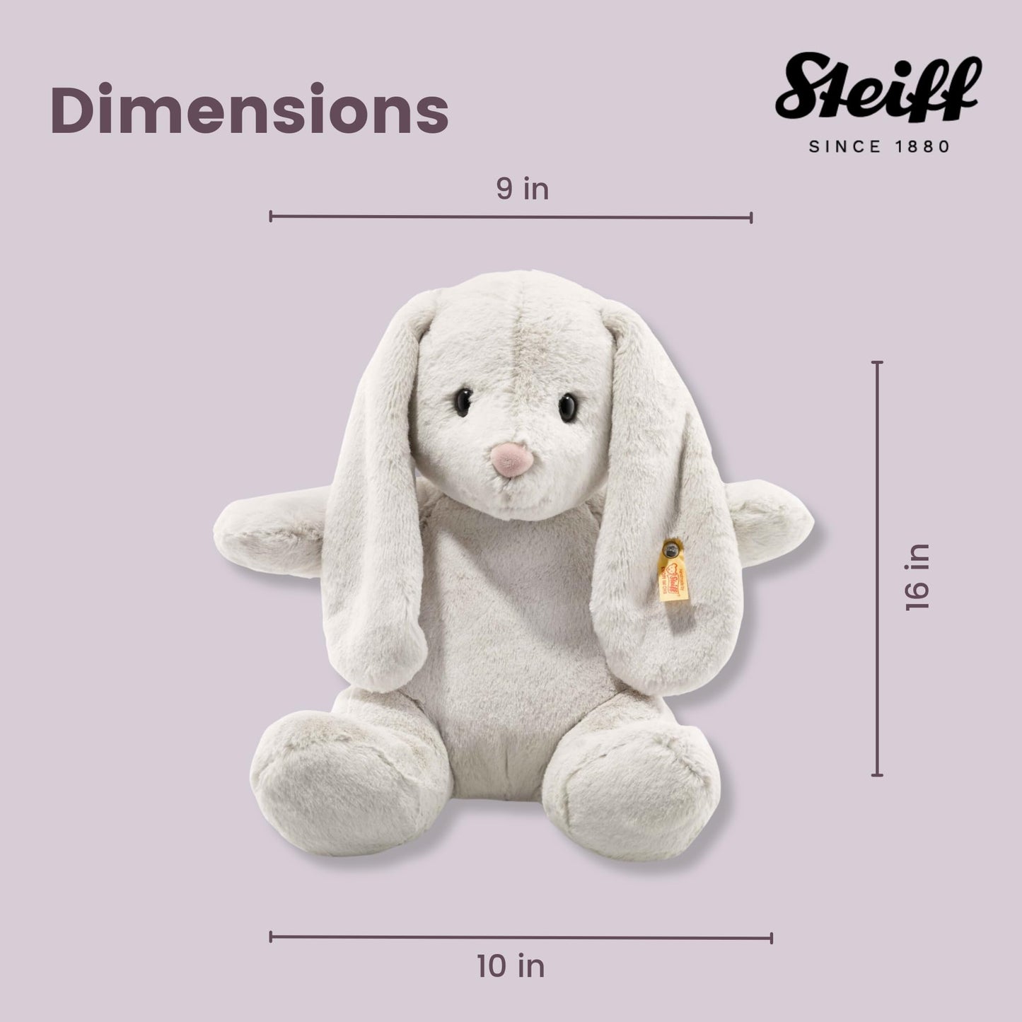 Steiff Hoppie Rabbit: enhanced 15 Stuffed Animal Toy  Soft Cuddly Friends for Girls  Boys & Kids (Light Grey)