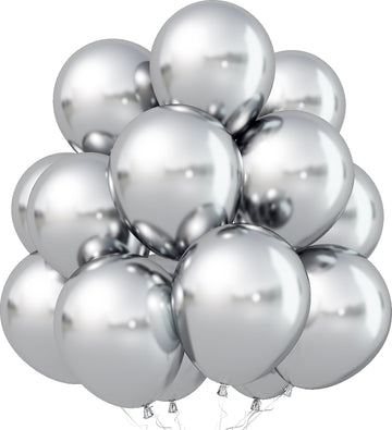 Jobkoo Chrome Silver Balloons 12Inch, Metallic Silver Balloon 30Pcs Silver Chrome Party Balloons Shiny Silver Metallic Helium La