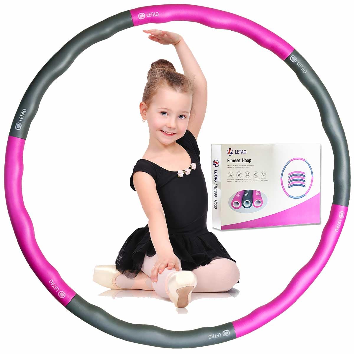 LETAO Fitness Hoop for Kids Ages 3-8 | Rose-Gray Fitness Hoop for Kids, can be dismantled, Including Electronic Instructions