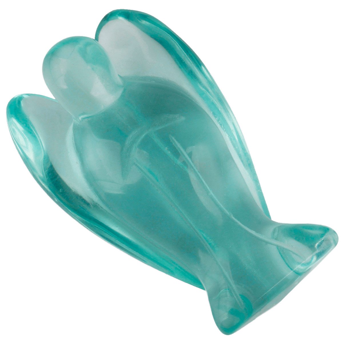 Sunyik Blue Crystal Galss Carved Guardian Angel Natural Crystal Pocket Statues Figurines 1.5''