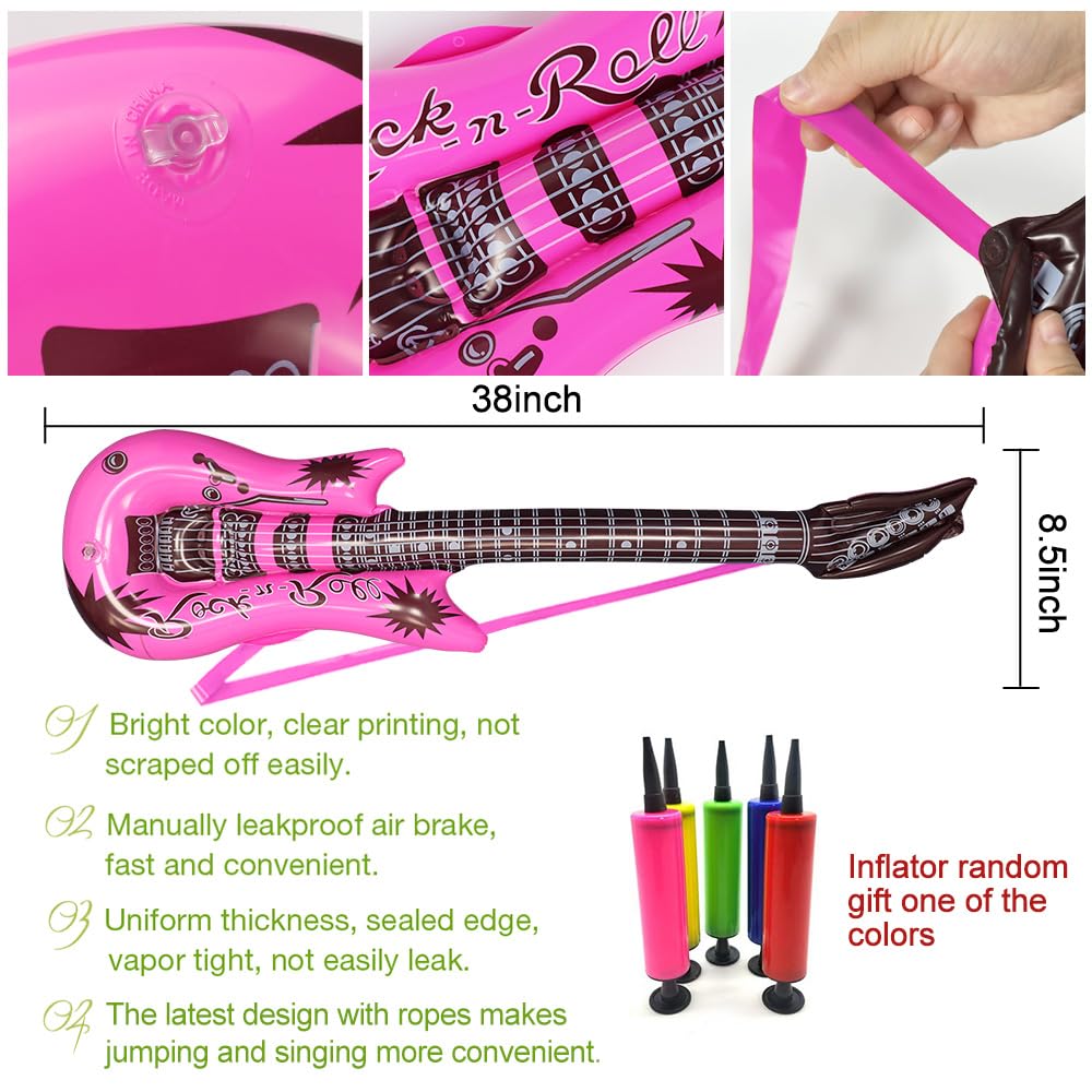 QIQU Inflatable Guitar - 35 Inch Plastic Rock Star Guitar in Red for 80s 90s Theme Parties, Birthdays, Weddings & Photo Booths