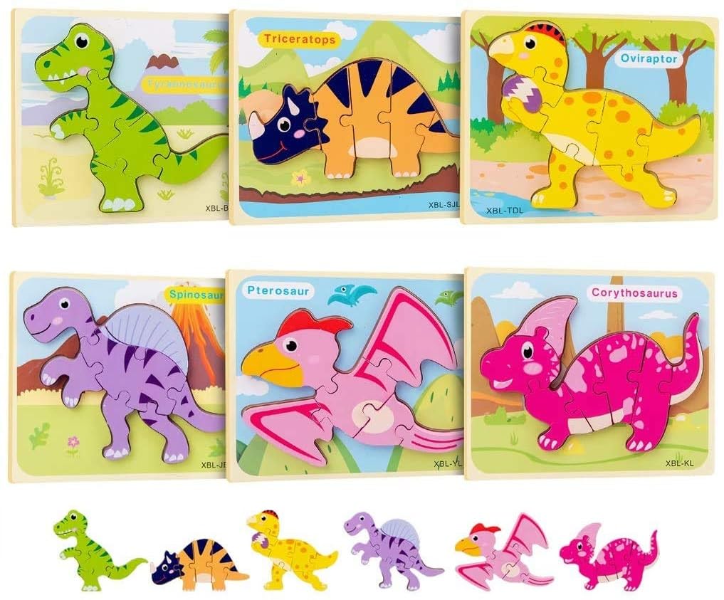 Prescent Set Of 4 Jigsaw Wooden Dinosaur Puzzle Toys For Kids Educational Learning (Set Of 4, Random Design)
