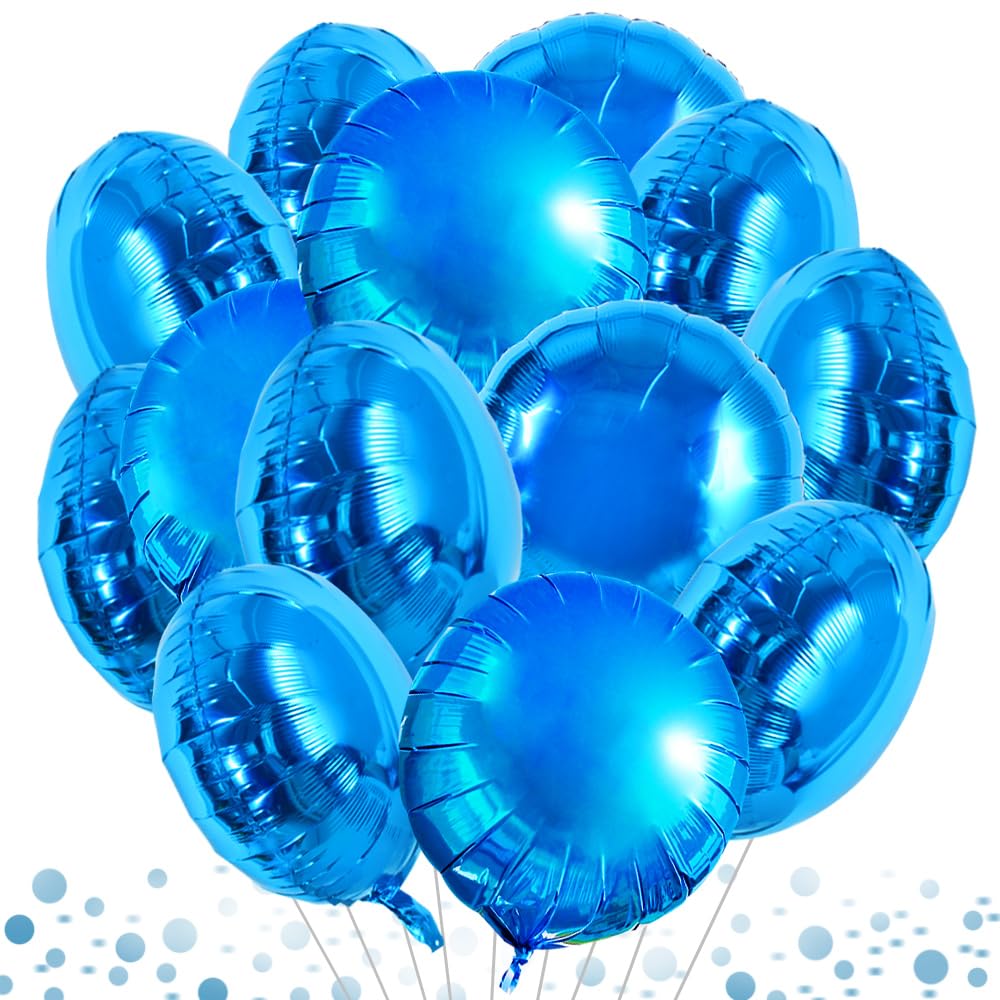 TONIFUL 30Pcs 18 Inch Large Blue Round Shape Foil Balloons Big Blue Circle Helium Mylar Ballons for Birthday Wedding Baby Shower