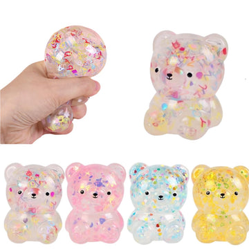 Dhjrefhhd 1Pccs Squeeze Toys Letter Sequins Candy-Bear Stress Relief Toy Hand Fidget Sensory Office Desk Squishy Toy (Light Pink