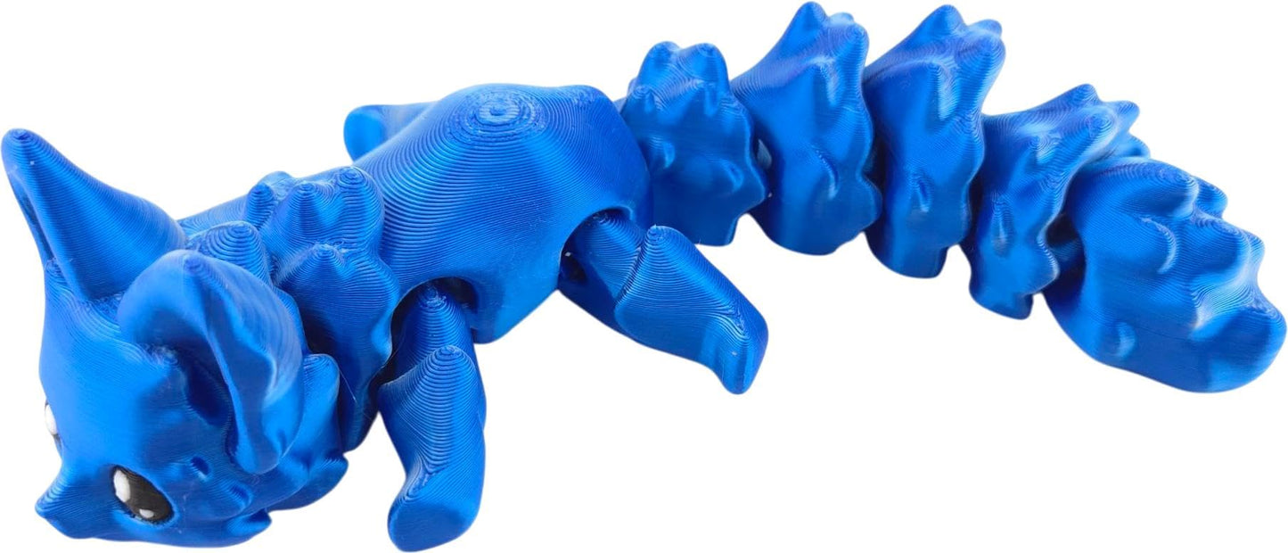 Cute Fox Desk Buddy, Articulated 3D Printed Fidget, 7.5 Inches, Authorized Seller (Silk Blue/Silver)