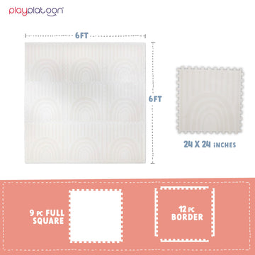 Play Platoon Non-Toxic Large Kids Play Mats For Floors, 9 Tile 72 X 72 Inch - Extra-Thick Interlocking Comfortable Cushiony 24 X 24 In. Puzzle Mat With Border, Neutral Playmat Rug For Toddlers