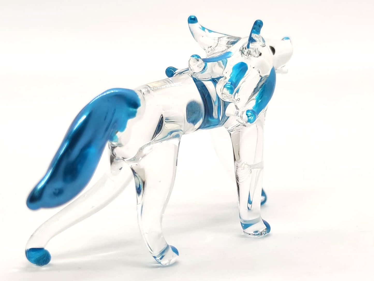 Sansukjai Fox Miniature Figurines Animals Hand Blown Glass Art Collectible Gift Home Decorate (Clear Blue)