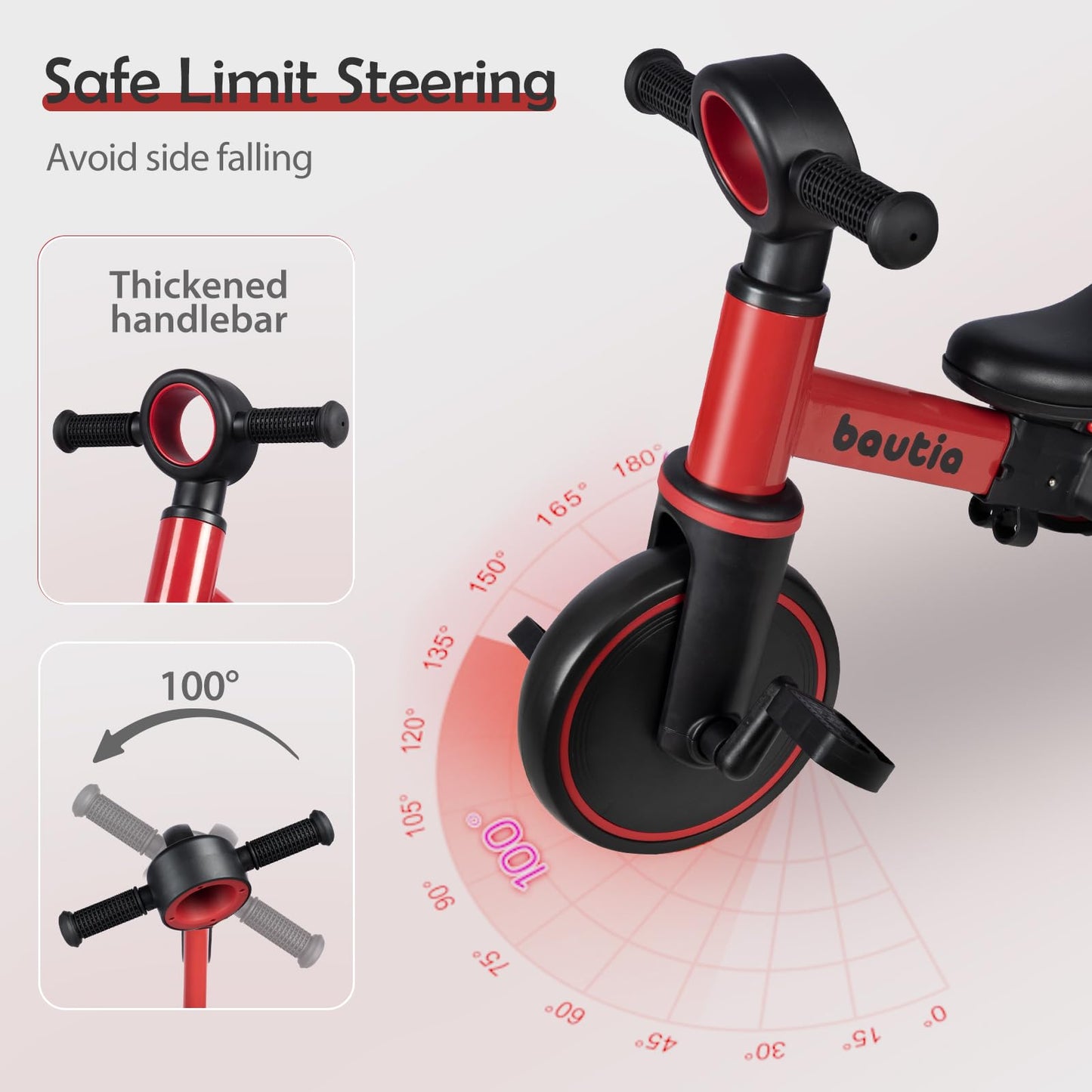 Bautia Kids Tricycle for Toddlers 1-3 with Push Handle, 5 in 1 Baby Balance Bike Toy for 1-4 Years Old Boys Girls Gift with Remo