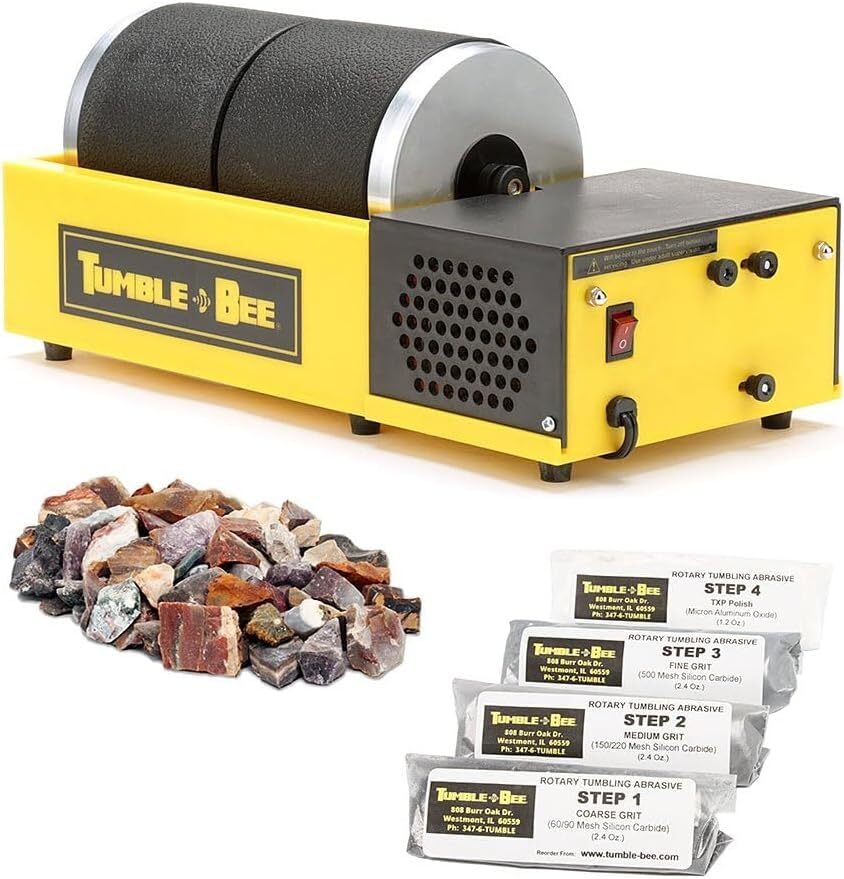 Tumble-Bee Rock Tumbler - Double Barrel Rock Tumbler for Adults and Kids - Rotary Tumbler for Stone  Rock  Metal and Sea Glass Tumbler Machine - Vibratory Tumbler Rock Polishing Kit - Model TB-22-KIT-New