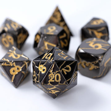 DND Metal Dice - Cracked Lightning Metal Dice - Polyhedral Dice Set for RPG D&D Dice with Cracks - Beautifully Detailed Dungeons