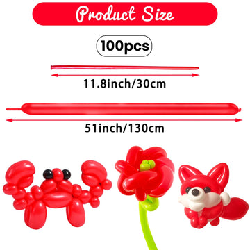 Hykjnbw Red Long Balloons For Balloon Animals, 260 Balloons Art Kit For Twisting, Skinny Modeling Balloons Supplies For Birthday