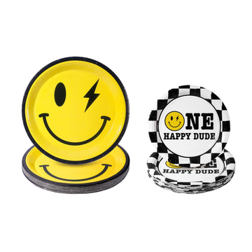 One Happy Dude Birthday Decorations Yellow Smile Face Party Plates One Happy Dude Paper Plates Disposable Party Favors for Birth