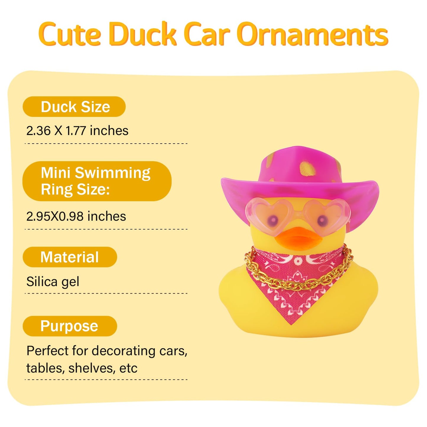 Wonuu Car Rubber Cowboy Ducks, Yellow Duck Decoration Dashboard With Cowboy Hat Necklace Sunglasses, Gold Spots Pink Cowboy
