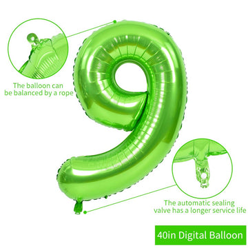 Toniful 40 Inch Large Green Numbers Balloons 0-9, Number 9 Digital 9 Helium Balloons, Foil Mylar Big Number Balloons For Birthda