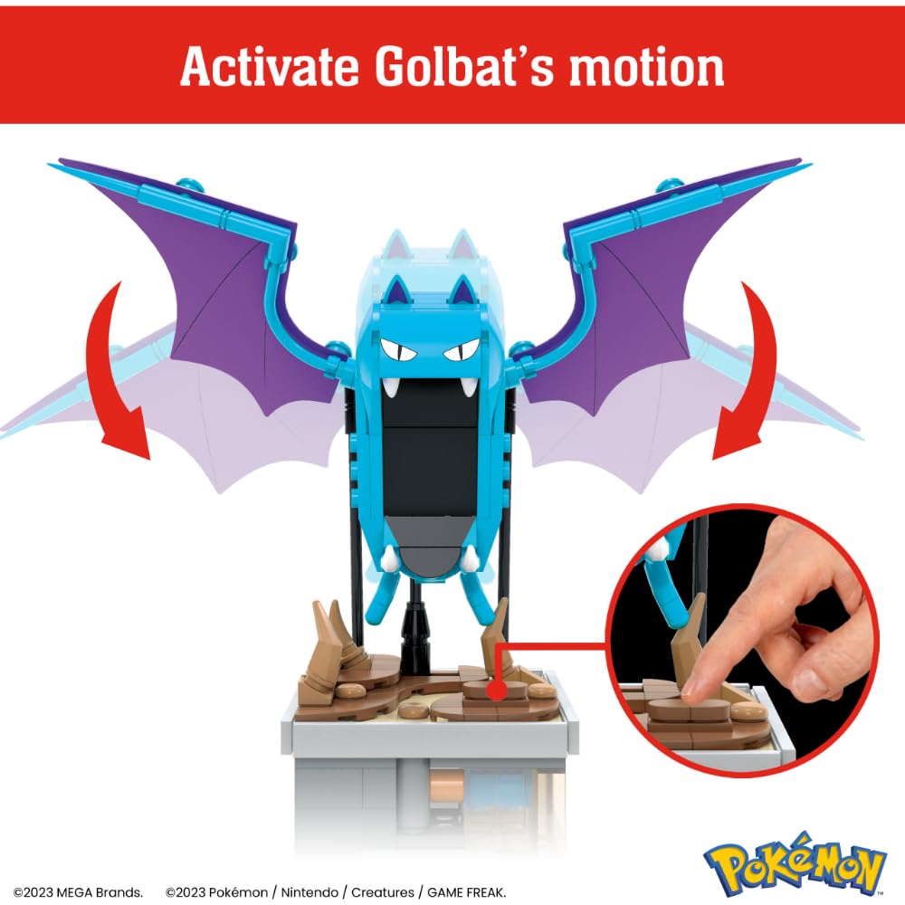 Mega Pok?mon Building Toys Set Mini Motion Golbat with 313 Pieces  Wing Flapping Motion  5 Inches Tall  for mature-themed Collectors