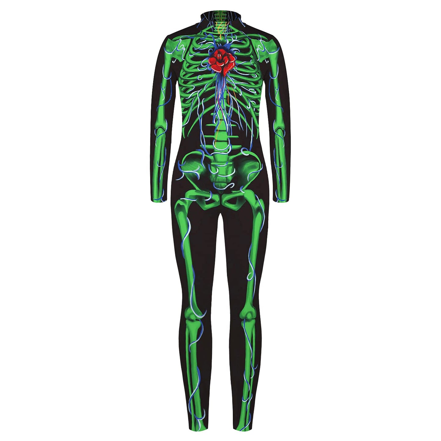 Remimi Boy'S Skeleton Skin Costume Zipper Girls Halloween Bone Skull Bodysuit Outfits Green M